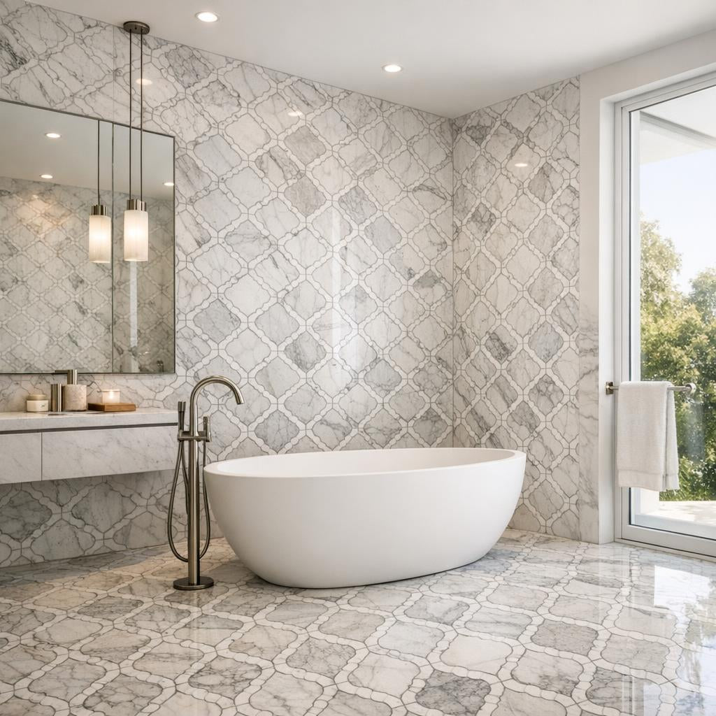Elevate Spaces with Essenza Alona Square Marble Waterjet Tile - Zicana Boutique