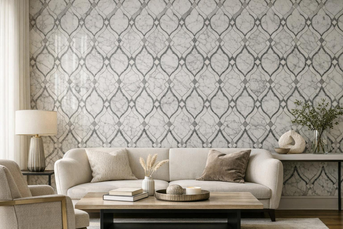 Elevate Spaces with Ezzy Statuary Diamond Marble Waterjet Mosaics - Zicana Boutique