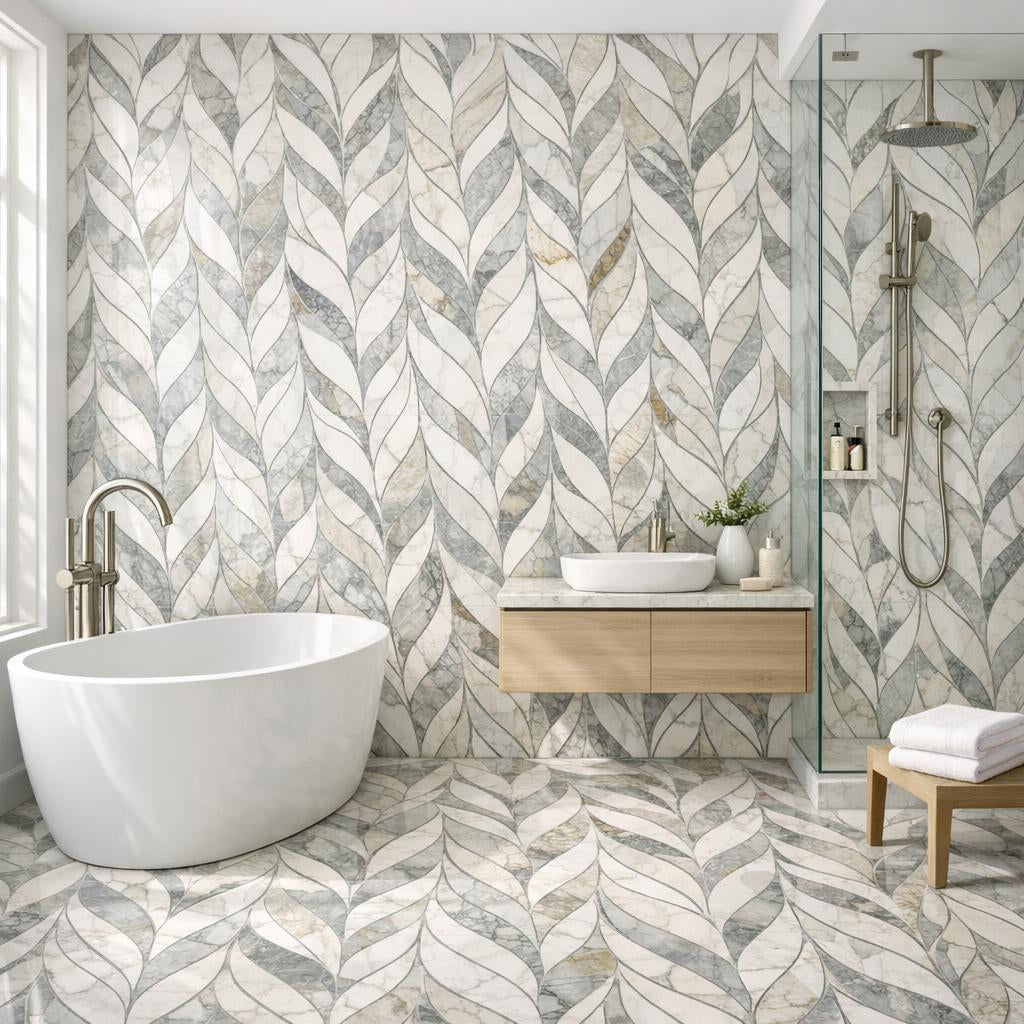 Elevate Spaces with Folium Leaf Waterjet Mosaic Designs - Zicana Boutique
