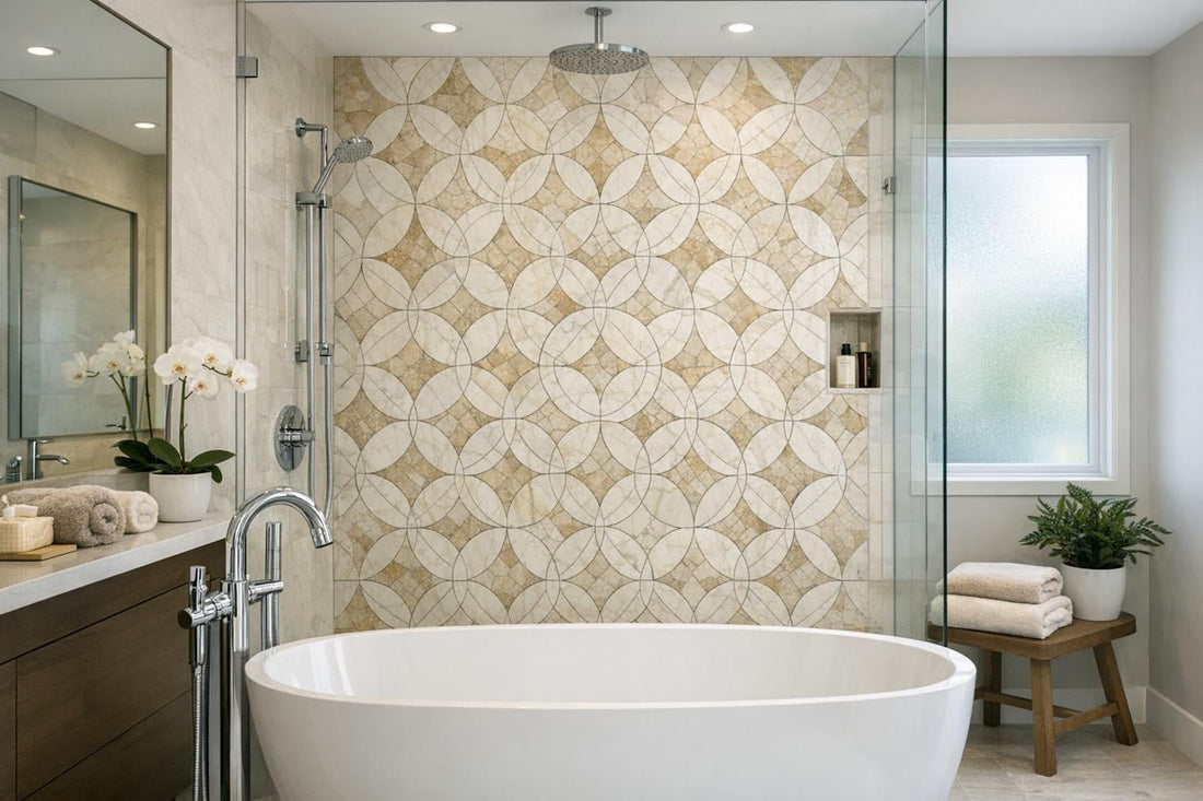Elevate Spaces with Hidden Circles Vanilla Marble Mosaic - Zicana Boutique