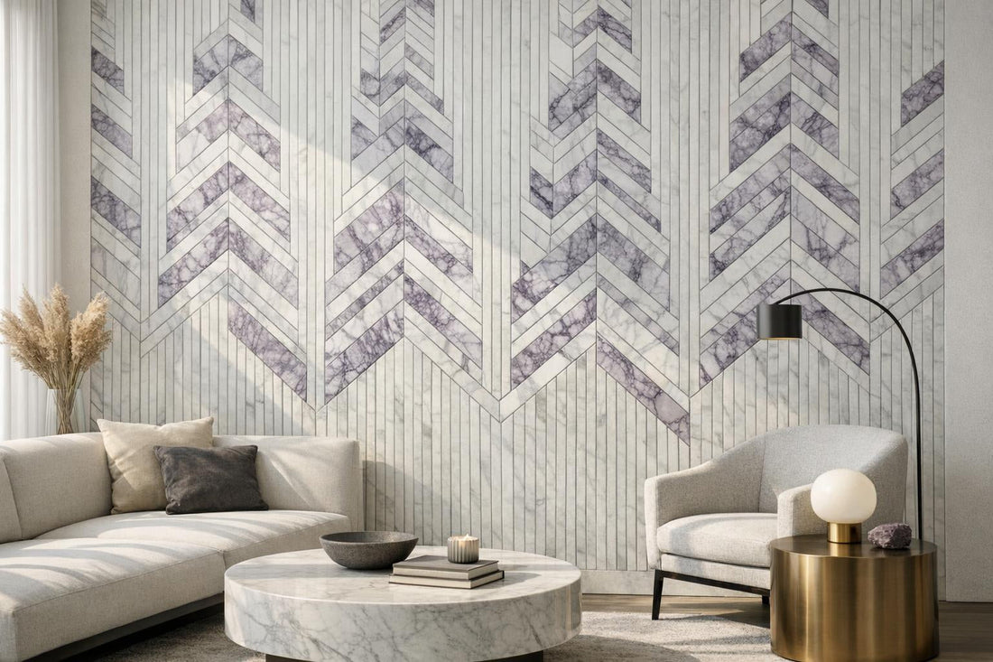 Elevate Spaces with Linear Groove Thassos & Lilac Marble Mosaics - Zicana Boutique