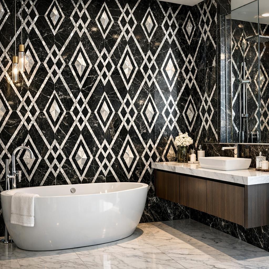 Elevate Spaces with Lucente Noir Diamond Mosaic by Zicana - Zicana Boutique