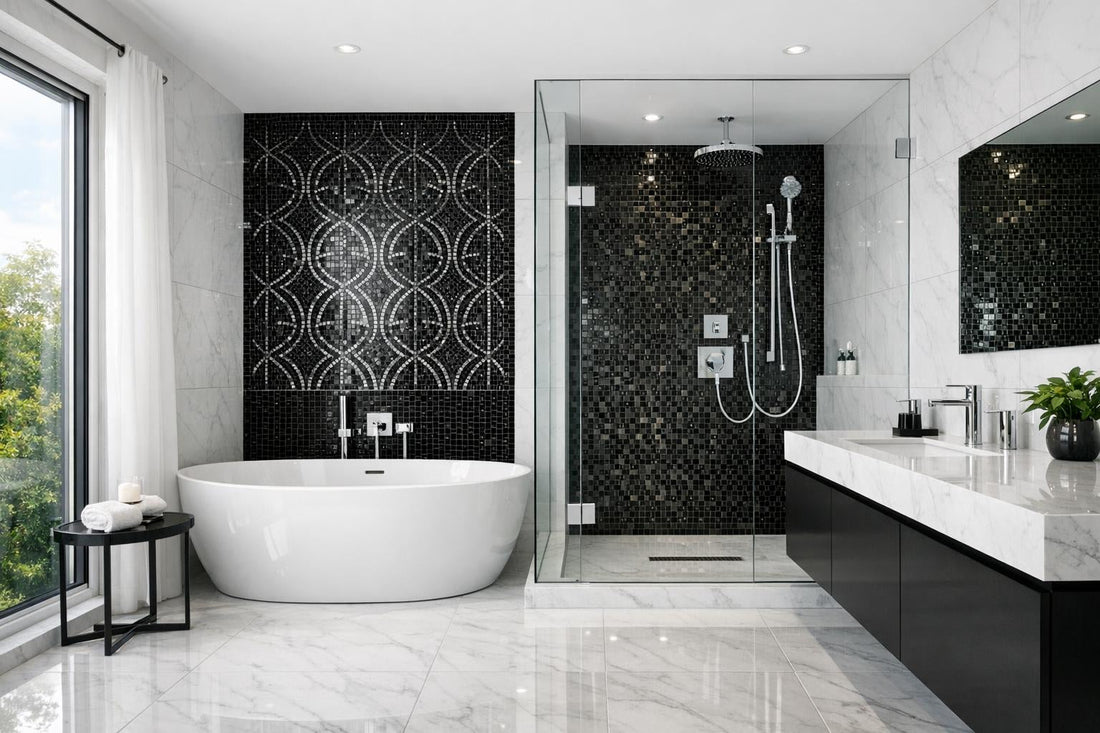 Elevate Spaces with Luxurious White and Black Bathroom Tile - Zicana Boutique