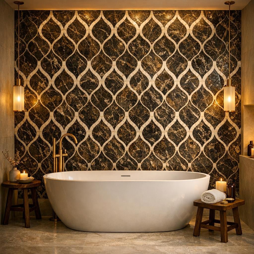 Elevate Spaces with Rivera Dark Droppe Arabesque Mosaic - Zicana Boutique