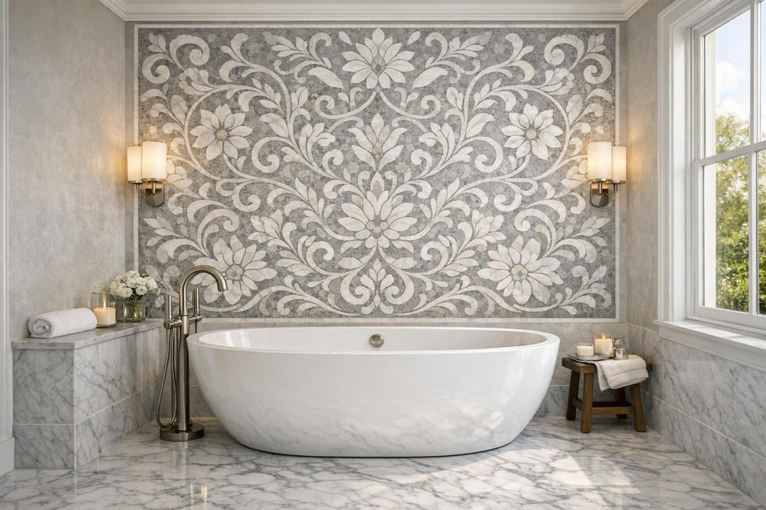 Elevate Spaces with Rivera Floral Gris Marble Mosaic - Zicana Boutique