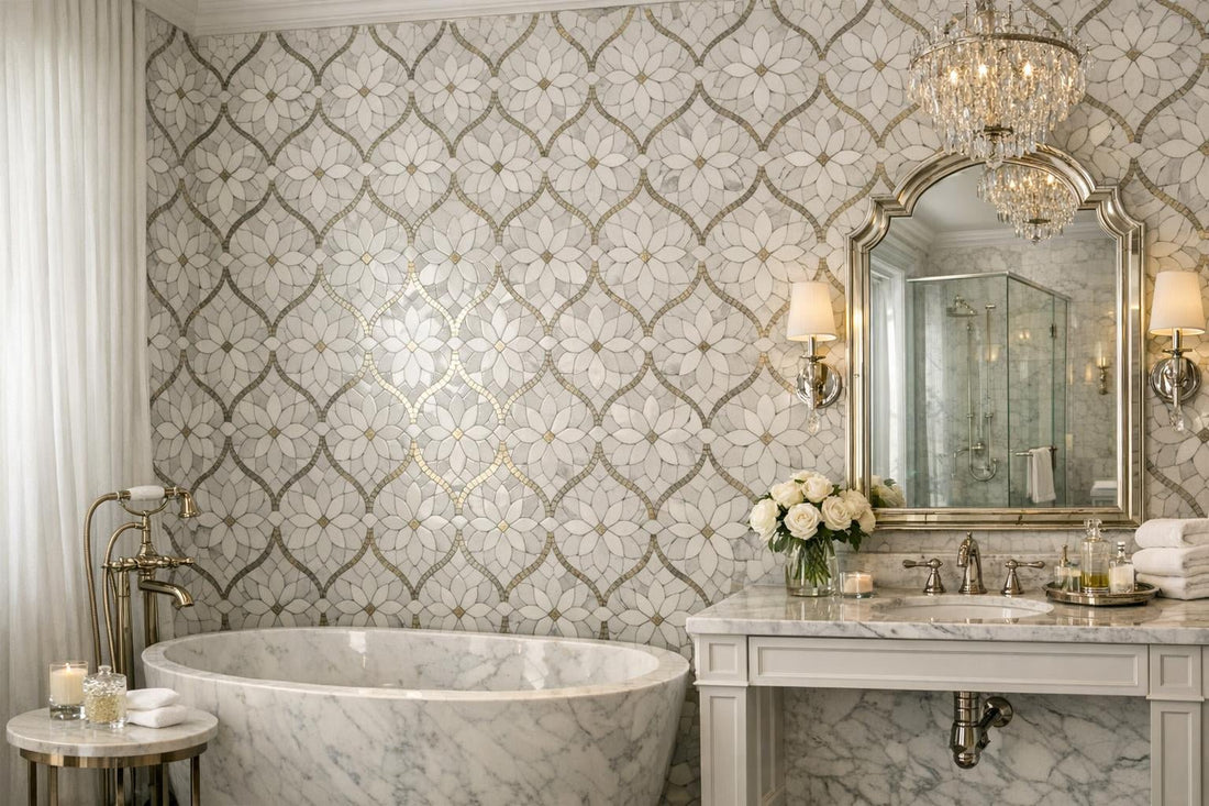 Elevate Spaces with Rivera Petali Arabesque Mosaic Marble - Zicana Boutique