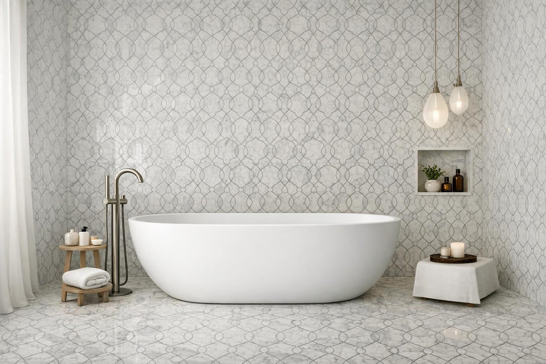 Elevate Spaces with Strada Bianco Waterjet Mosaic Tile - Zicana Boutique
