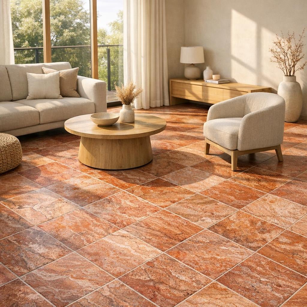 Elevate Spaces with Sunrise Red Travertine Tile 8" x 8" - Zicana Boutique