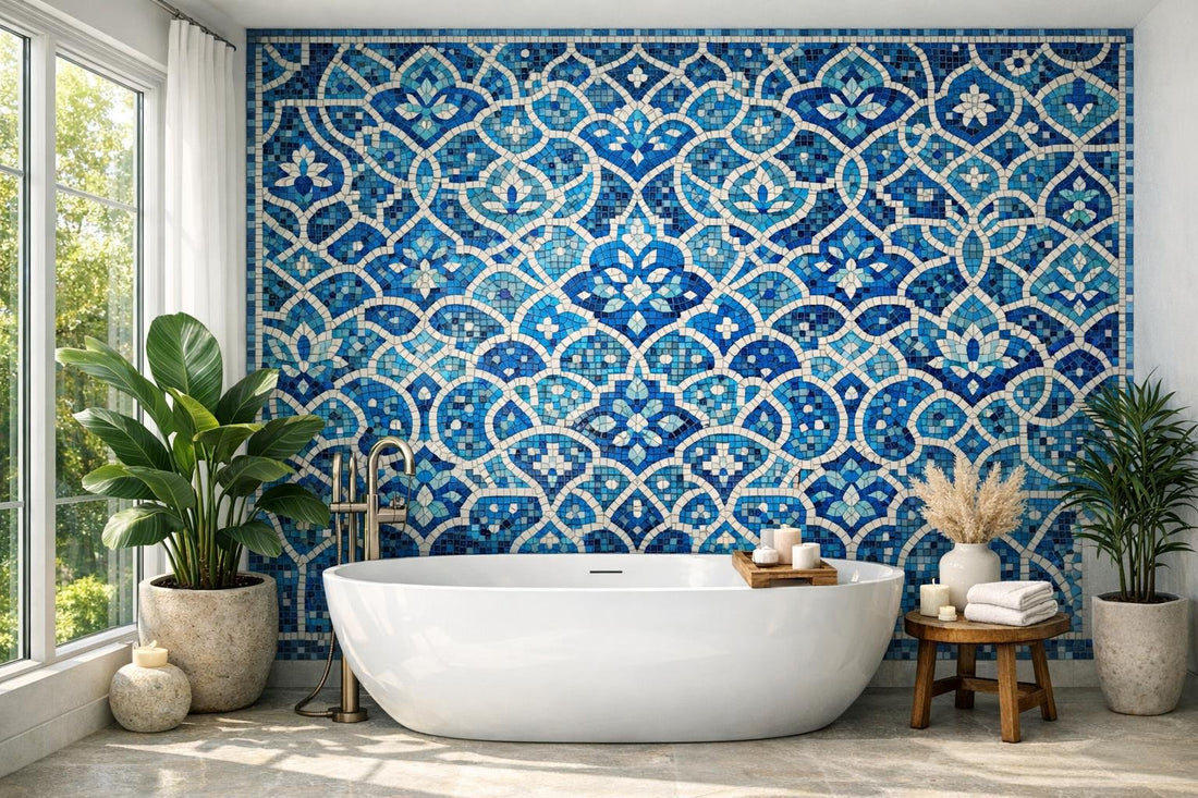 Elevate Spaces with Tappeti Blue Blend Mosaic Artistry - Zicana Boutique