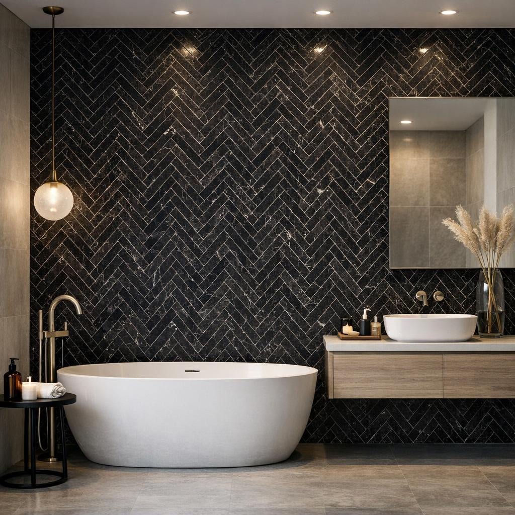 Elevate Spaces with Thin Herringbone Nero Marble Mosaic - Zicana Boutique