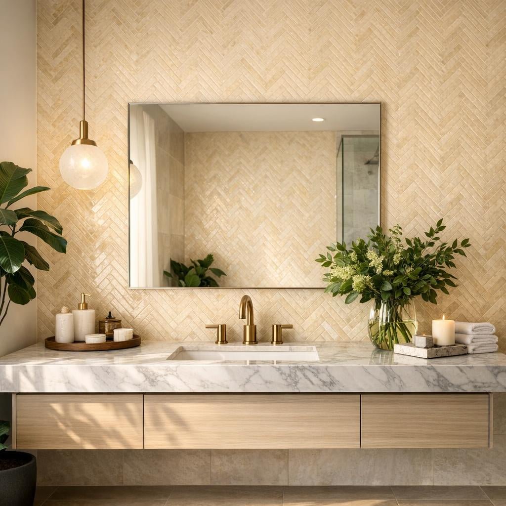 Elevate Spaces with Thin Herringbone Vanilla Onyx Mosaic - Zicana Boutique