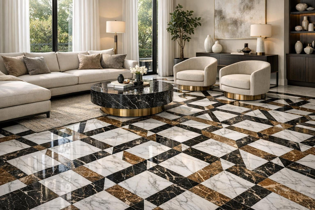 Elevate Spaces with Umbraline Chiara Geometric Marble Tiles – Zicana ...
