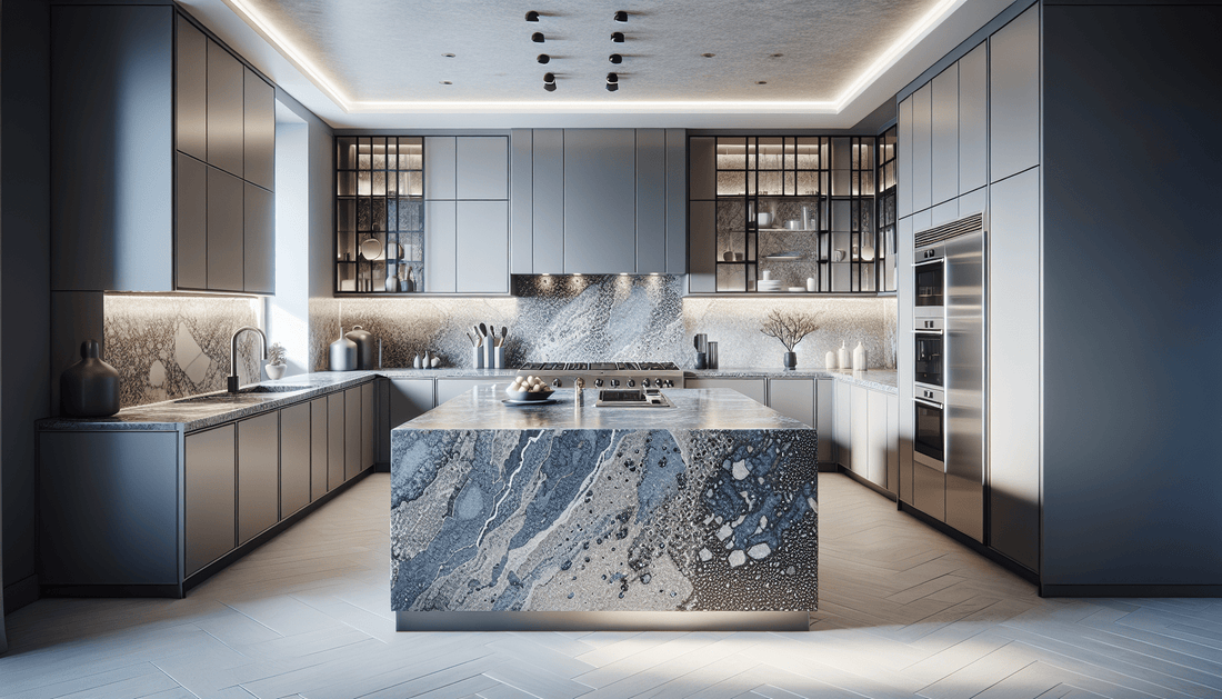 Elevate Spaces with Volga Blue Granite Countertops from Zicana - Z Boutique by Marble Couture