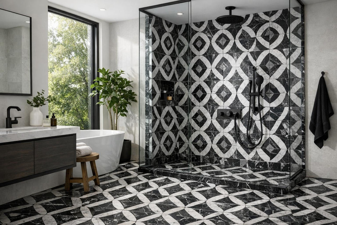 Elevate Spaces with Westwind Black Marble Waterjet Mosaic - Zicana Boutique