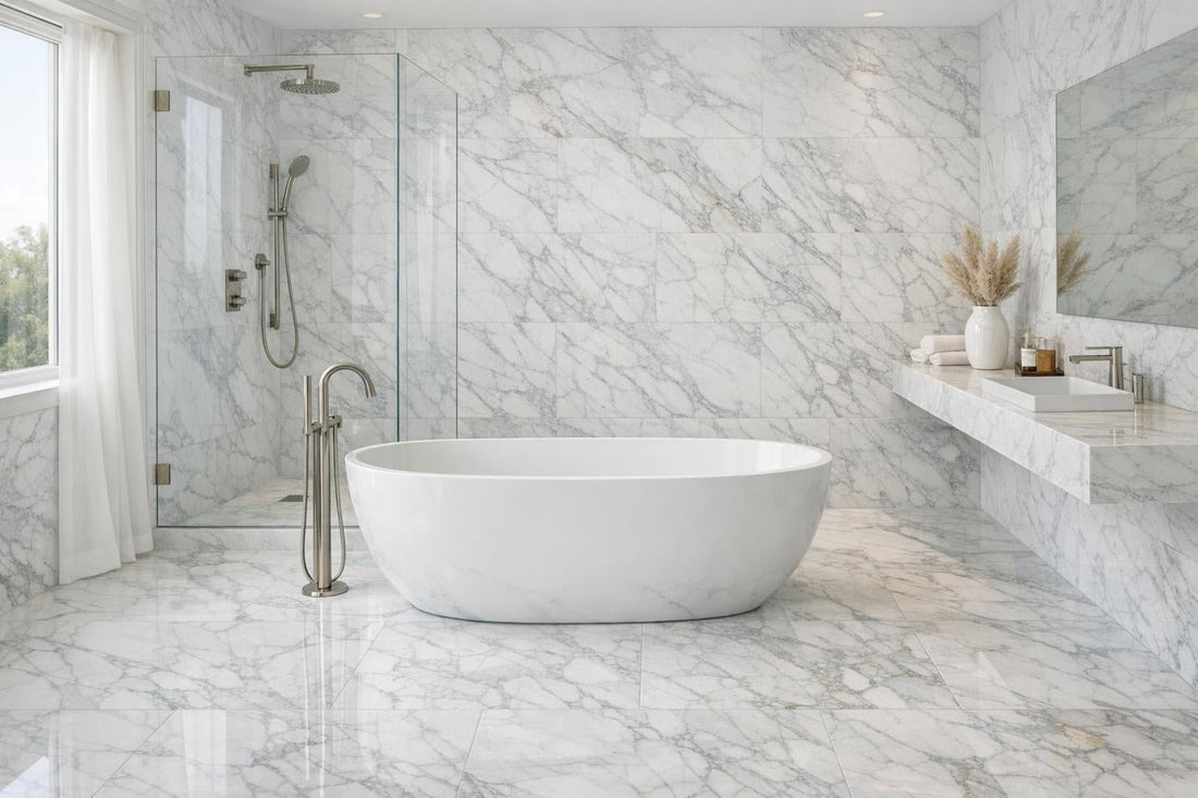 Elevate Spaces with Winter White Marble Tile Artistry - Zicana Boutique
