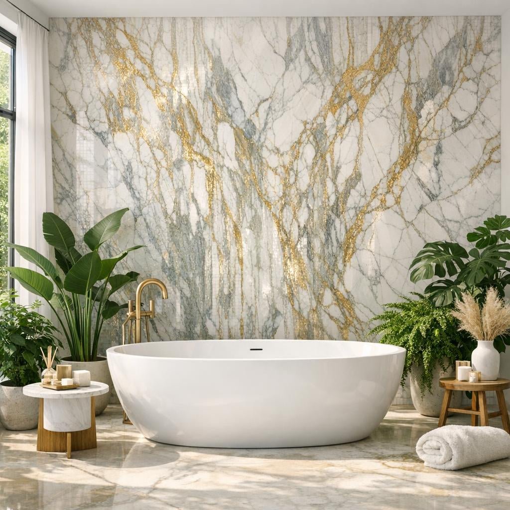 Elevate Spaces with Xanadu Falls Calacatta Gold Marble - Zicana Boutique