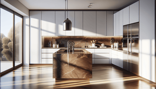 Elevate Your Space: Brown Quartz Countertops with White Cabinets - Z Boutique by Marble Couture