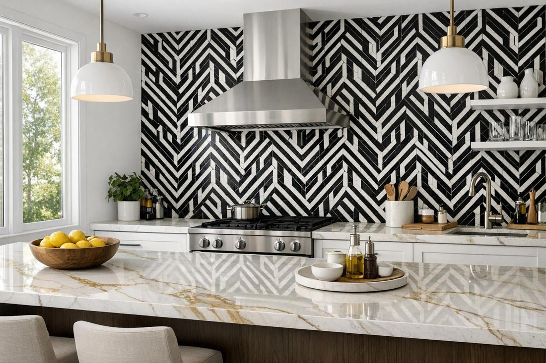 Enhance Homes with Michelle Gerson Zip Black Waterjet Mosaic - Zicana Boutique