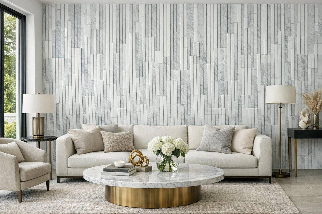 Enhance Luxury Spaces with Linear Groove Carrara & Thassos Mosaic - Zicana Boutique