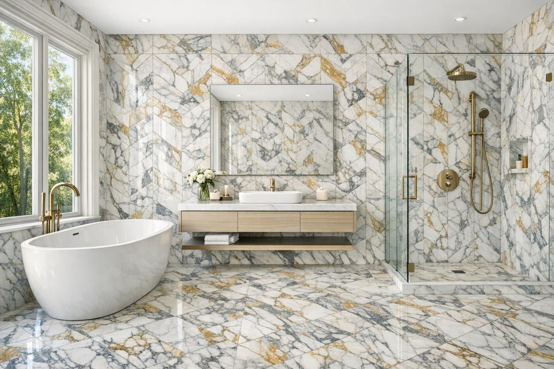 Enhance Spaces with Abbey Road Arabescato D'oro Marble Mosaic - Zicana Boutique