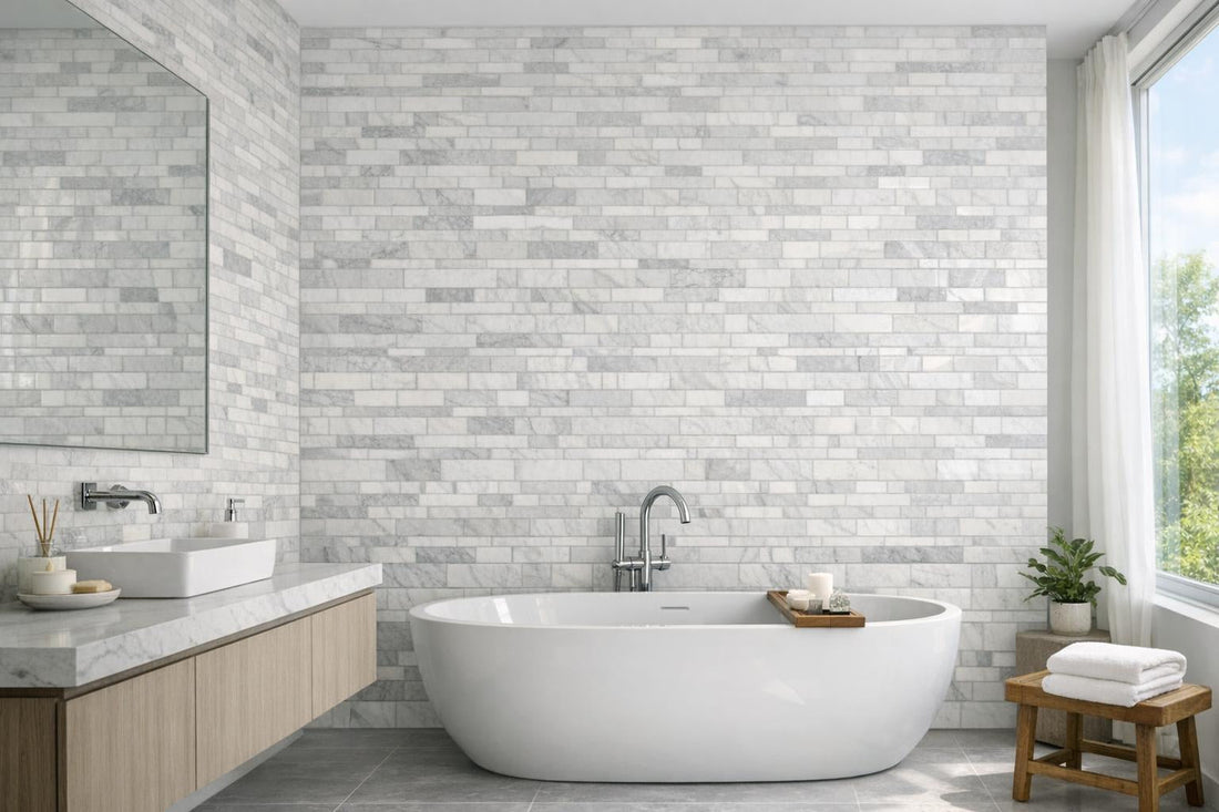 Enhance Spaces with Abbey Road Bianco Carrara Marble Mosaic - Zicana Boutique