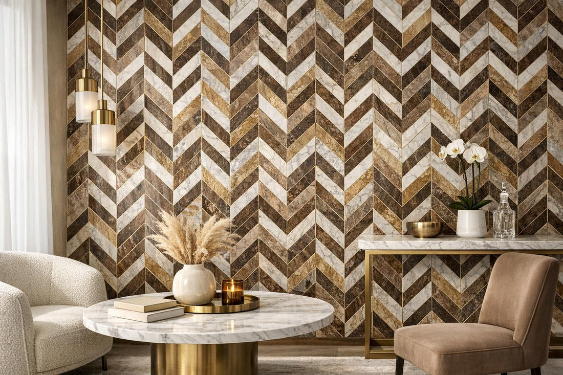Enhance Spaces with Azulejo Cafe Chevron Marble Mosaics - Zicana Boutique