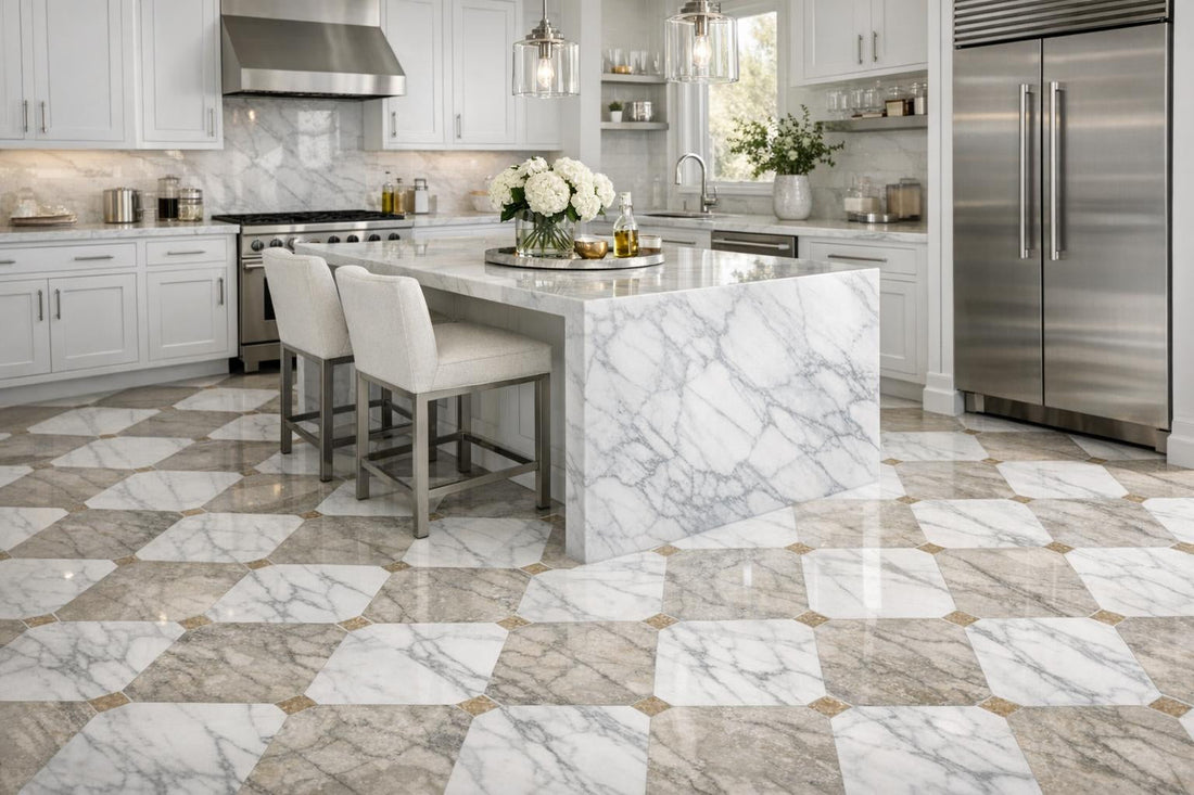 Enhance Spaces with Bella Calacatta & Botticino Dot Tiles - Zicana Boutique