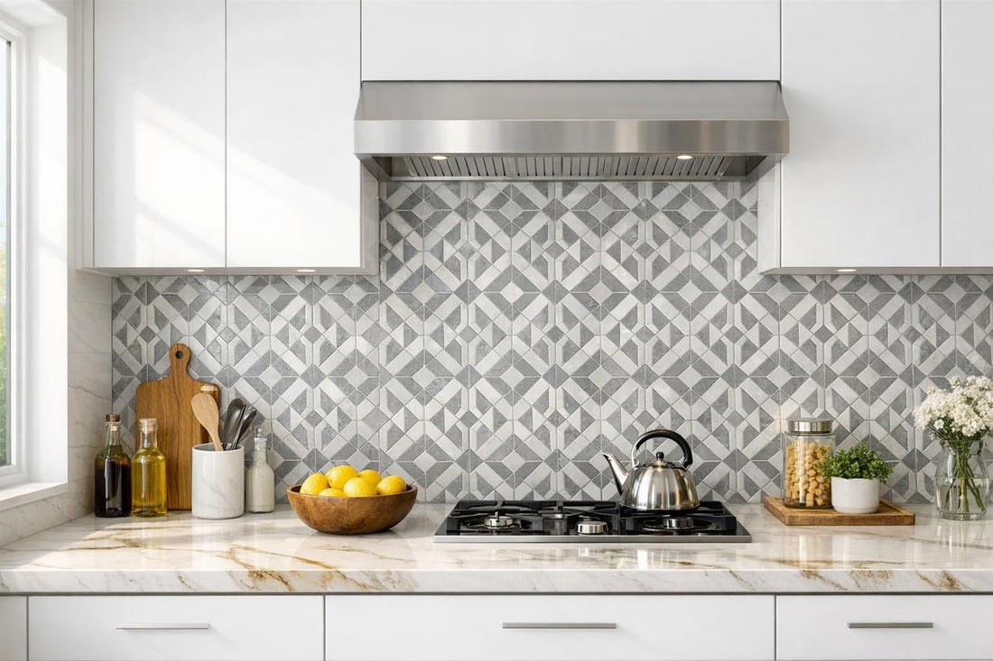 Enhance Spaces with Callen Crystal Grey Waterjet Tile - Zicana Boutique