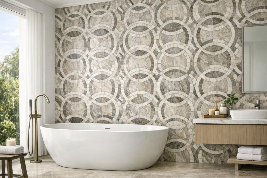Enhance Spaces with Cottone Fume Circle Marble Mosaic - Zicana Boutique
