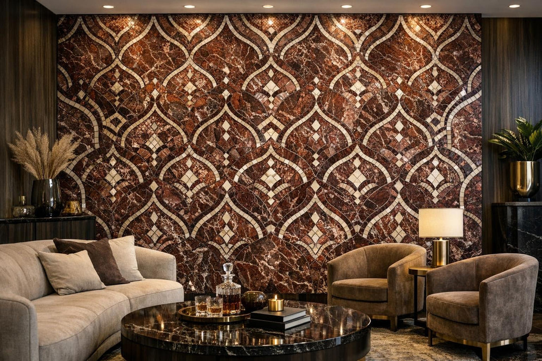 Enhance Spaces with Curvona Elfa Maroon Marble Mosaic - Zicana Boutique