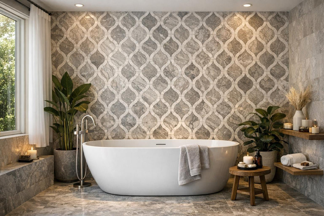 Enhance Spaces with Curvona Kate Grigio Marble Waterjet Mosaic - Zicana Boutique