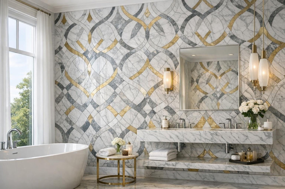 Enhance Spaces with Curvona Vista Geometric Marble Mosaic - Zicana Boutique