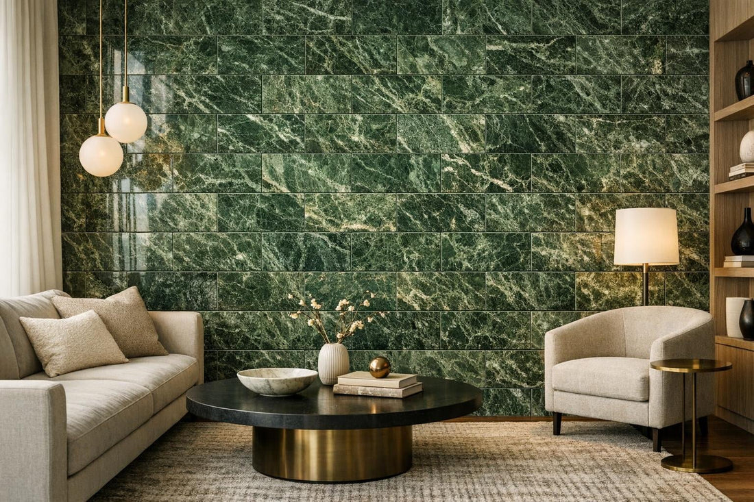 Enhance Spaces with Empress Green Polished Marble Tile 6''x12'' - Zicana Boutique