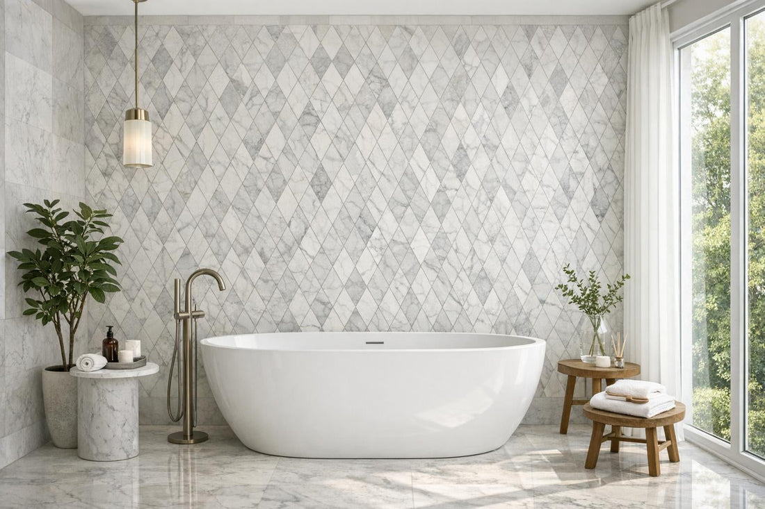 Enhance Spaces with Juvalis Bianco Diamond Marble Mosaics - Zicana Boutique