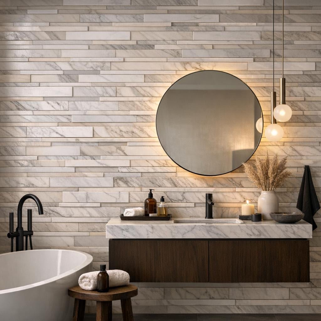 Enhance Spaces with Linear Groove Calacatta Marble Mosaic - Zicana Boutique