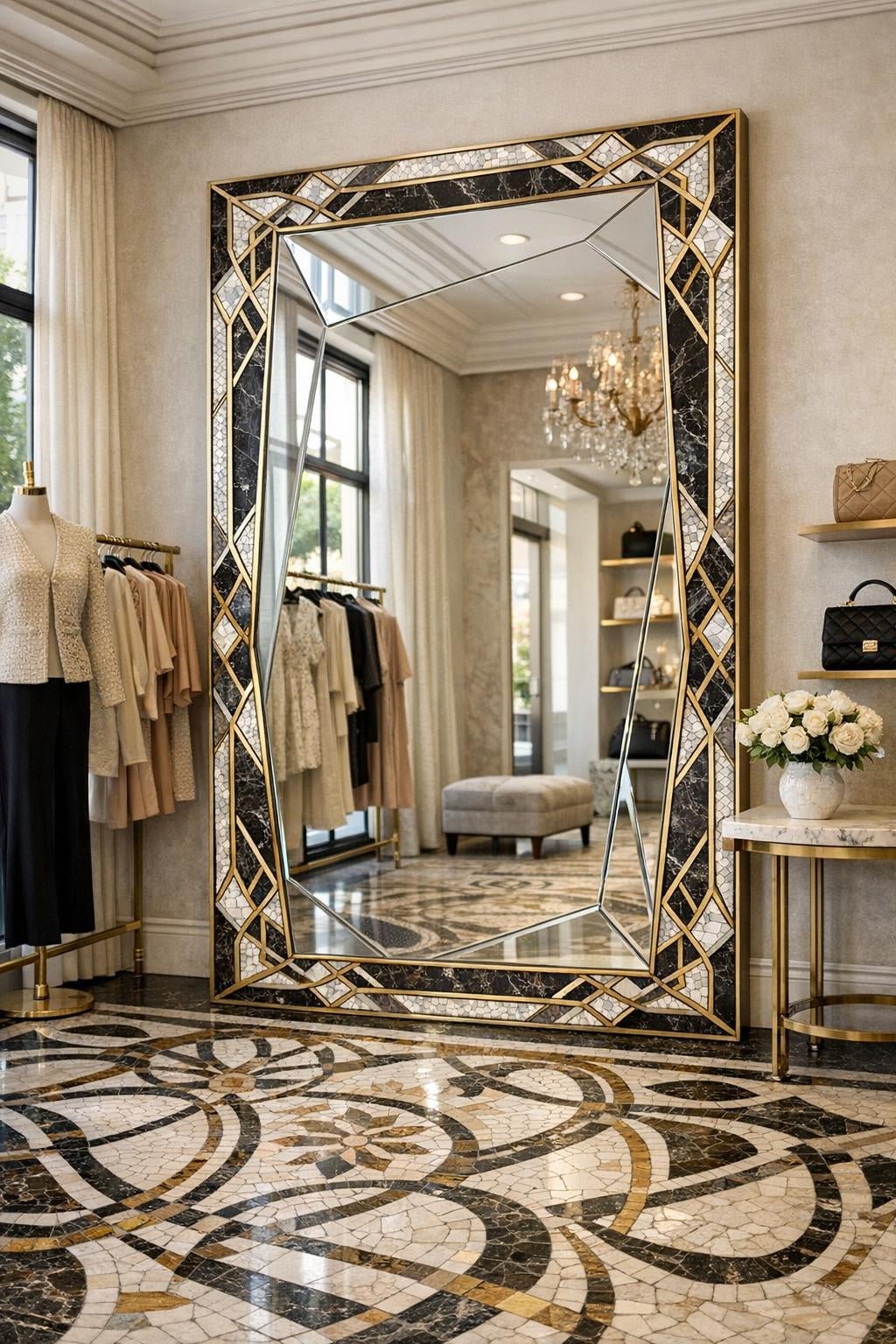 Enhance Spaces with Mirror Angle B Stone Waterjet Border - Zicana Boutique