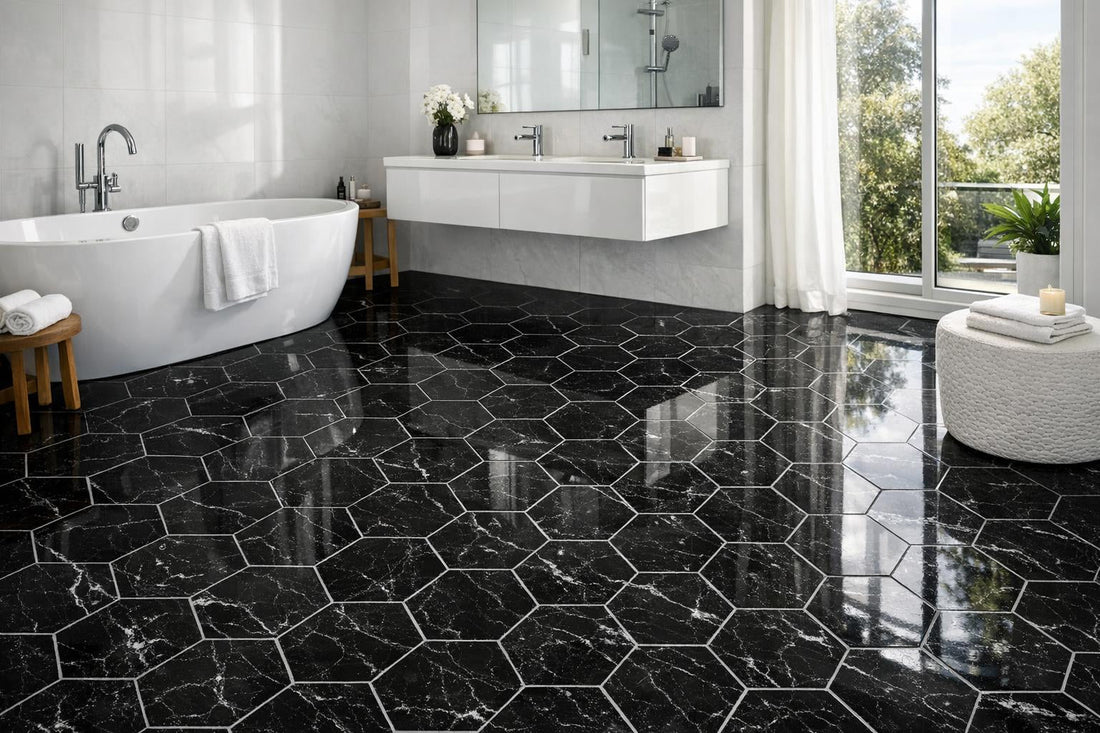 Enhance Spaces with Nero Polished Marble Hexagons - Zicana Boutique