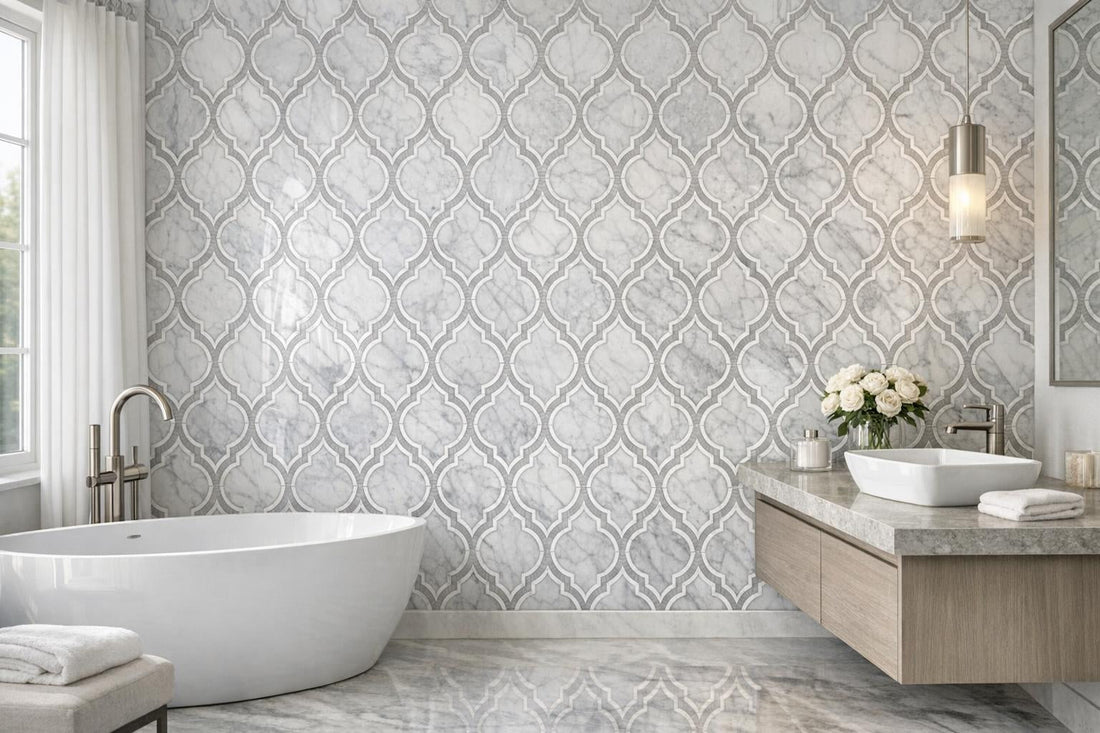 Enhance Spaces with Rivera Bianca Arabesque Marble Mosaic - Zicana Boutique