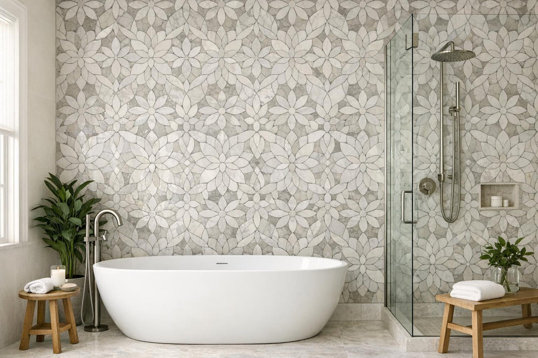 Enhance Spaces with Rivera Petal Rosette Marble Mosaics - Zicana Boutique