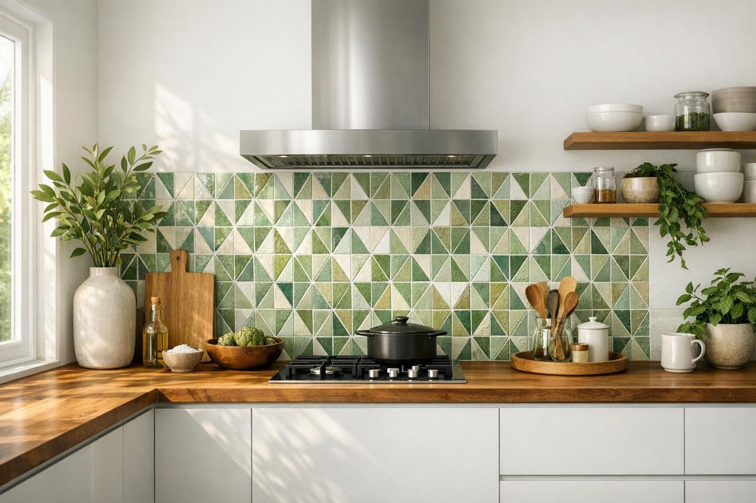 Enhance Spaces with Triangolo Green Blend Mosaic Tile - Zicana Boutique