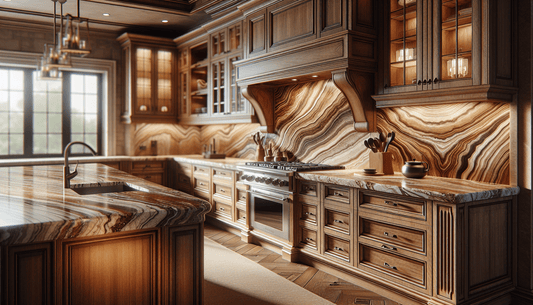 Enhancing Oak Cabinets with Fantasy Brown Granite Elegance - Z Boutique by Marble Couture