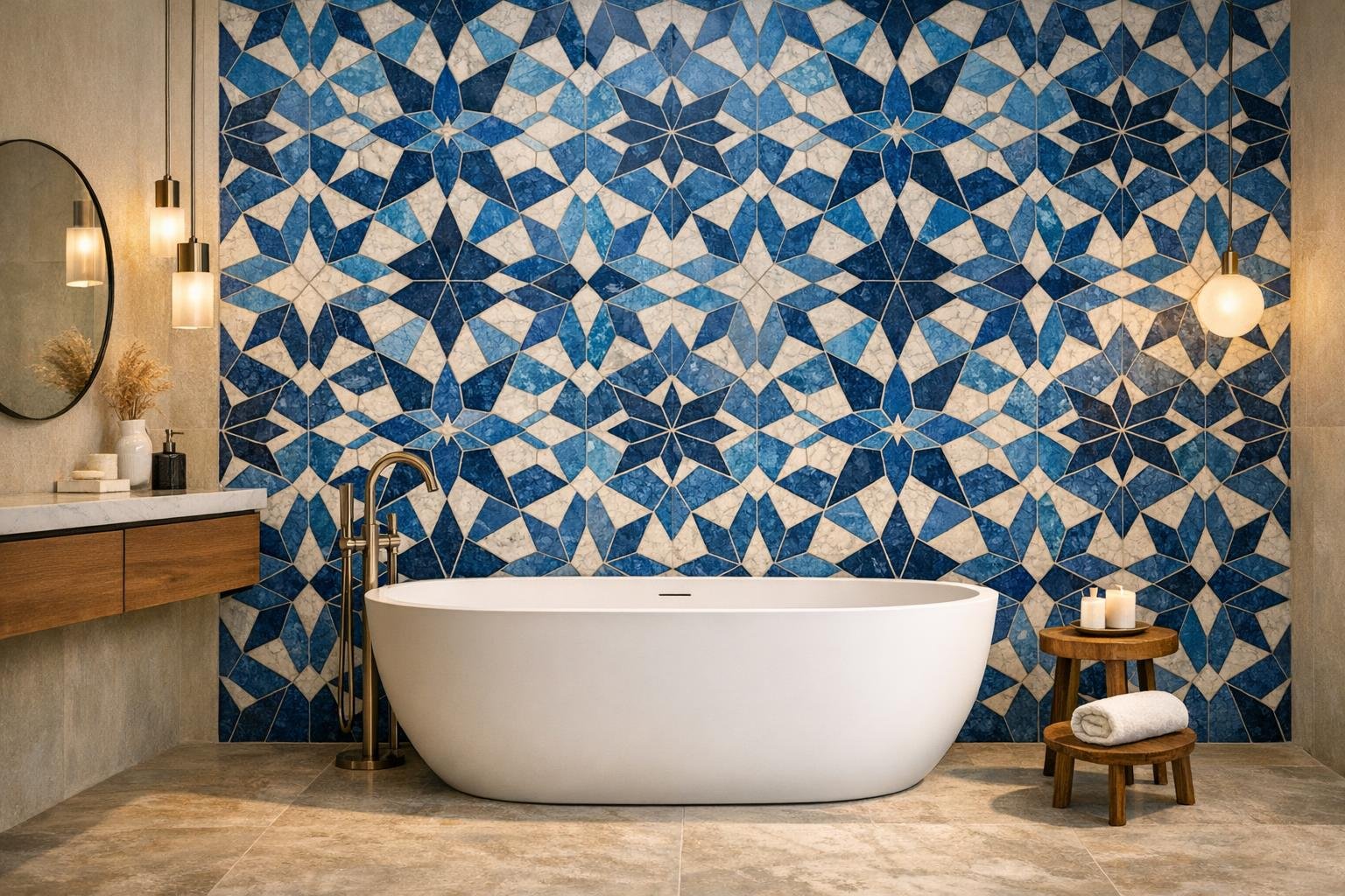 Estrella Grande Azul Waterjet Mosaic: Unique Designs for Professionals ...