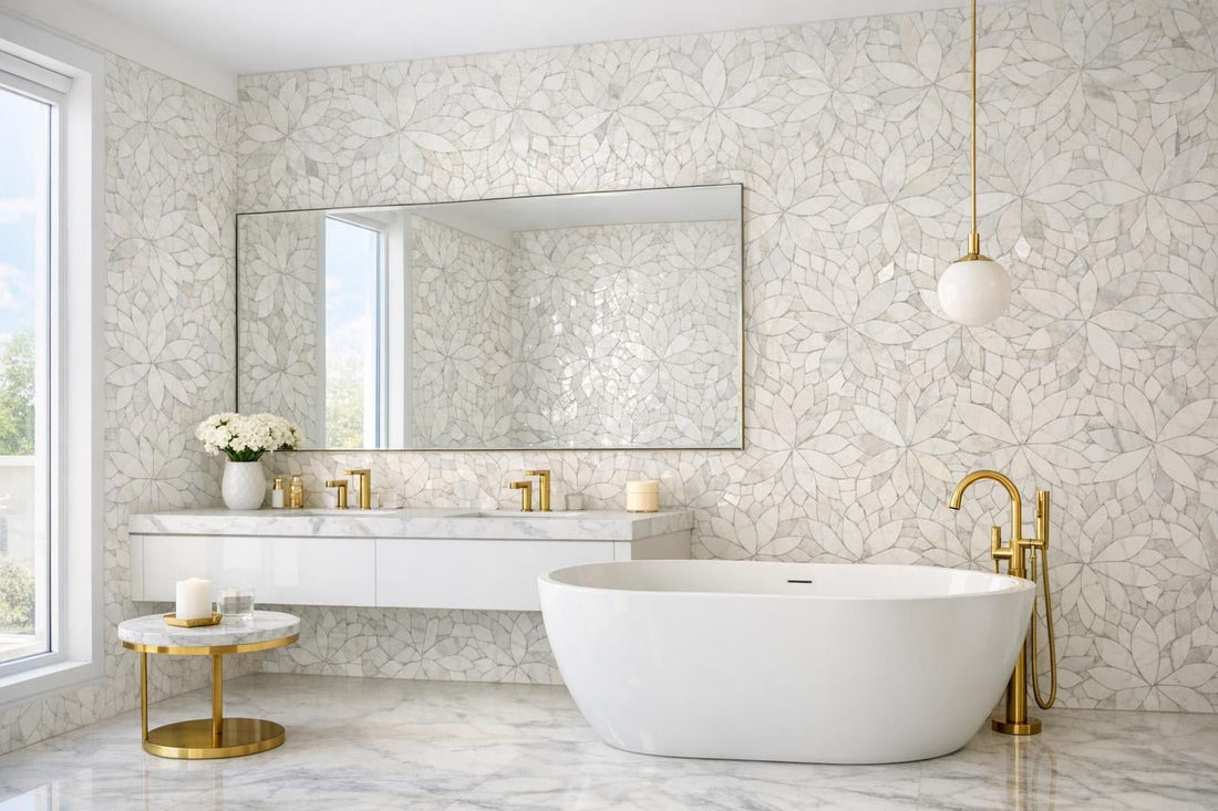 Explore Alison Rose Bianco Dolomiti Mosaic for Unique Spaces - Zicana Boutique