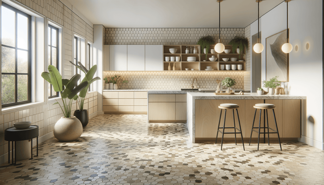 Explore Latte Honed Terrazzo 10 1/2'' Hexagon at Zicana - Zicana Boutique