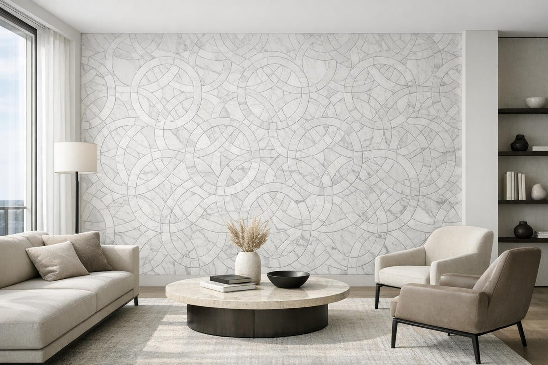 Explore Motor City Circles Bianco Dolomiti Mosaics at Zicana - Zicana Boutique