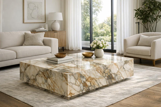 Firenze Rectangular Plinth Coffee Table Elegance: Marble Couture - Zicana Boutique