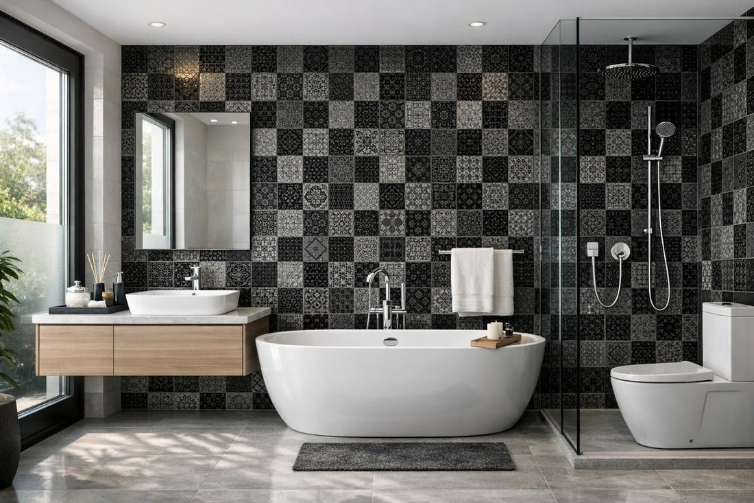 Hudson Check Black Mosaic: Elevate Spaces with Artistic Tile - Zicana Boutique