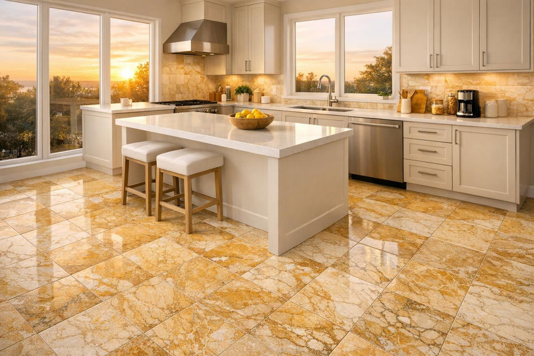 Illuminate Spaces with Sunrise Gold Marble Tile Elegance - Zicana Boutique