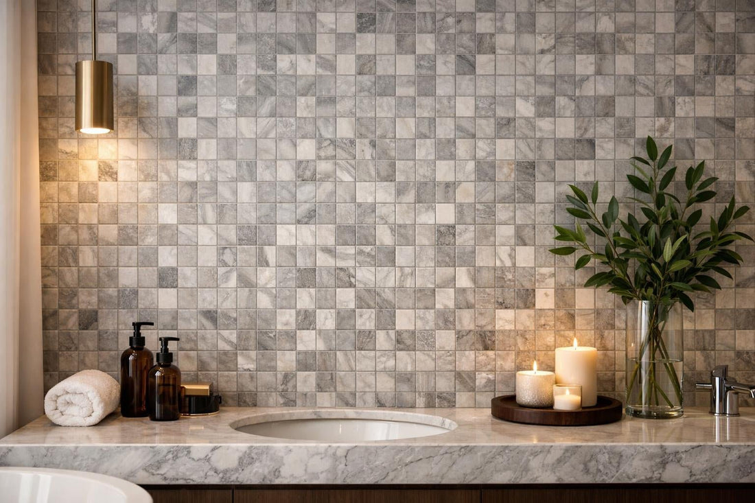 Invisible Grey Marble Mosaic Artistry at Zicana Boutique - Zicana Boutique