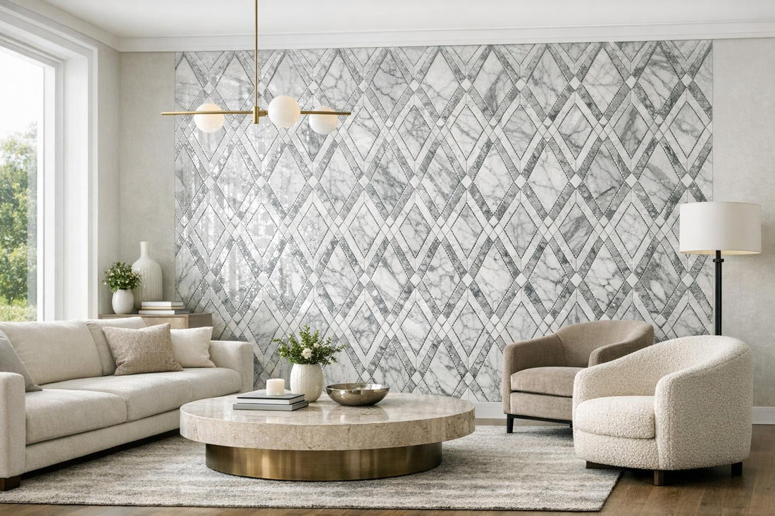 Juvalis Dolomite Diamond Marble Mosaics for Luxe Interiors - Zicana Boutique